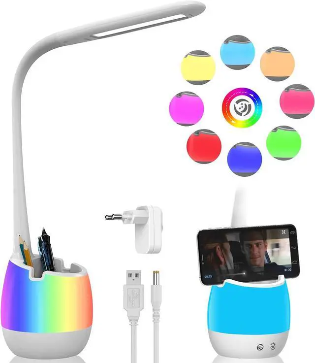 Main image of ERAY LED Desk Lamp with Pen Holder for Home Office Dorm, Touch Dimmable | Bedside Reading Light with 3 Color Modes, Eye Caring, Flexible Gooseneck Table Study Lamp for Kids Girl, Adapter Included