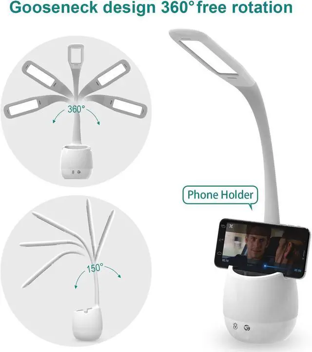 Alt view image 4 of 7 - ERAY LED Desk Lamp with Pen Holder for Home Office Dorm, Touch Dimmable | Bedside Reading Light with 3 Color Modes, Eye Caring, Flexible Gooseneck Table Study Lamp for Kids Girl, Adapter Included