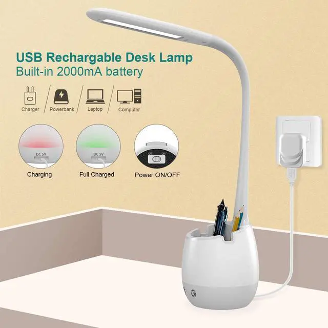 Alt view image 5 of 7 - ERAY LED Desk Lamp with Pen Holder for Home Office Dorm, Touch Dimmable | Bedside Reading Light with 3 Color Modes, Eye Caring, Flexible Gooseneck Table Study Lamp for Kids Girl, Adapter Included