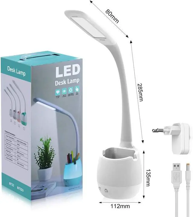 Alt view image 7 of 7 - ERAY LED Desk Lamp with Pen Holder for Home Office Dorm, Touch Dimmable | Bedside Reading Light with 3 Color Modes, Eye Caring, Flexible Gooseneck Table Study Lamp for Kids Girl, Adapter Included