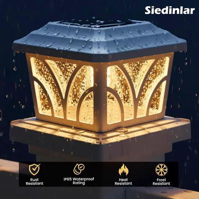 Alt view image 6 of 6 - SIEDiNLAR Solar Post Cap Lights Outdoor, Aluminum Glass 2 Modes Edison LED Bulbs for 4x4 5x5 6x6 Vinyl/Wooden Posts Fence Deck Patio Decor, Warm White/Cool White Lighting 4 Pack (White)