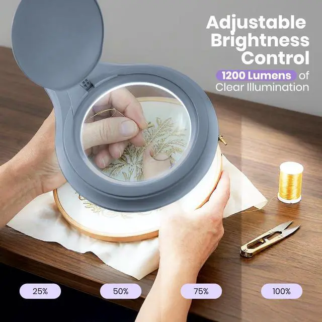 Alt view image 7 of 7 - Neatfi LED Bifocal Magnifying Lamp 1,200 Lumens 5 Glass Lens, Dual Magnification 2.25X/6X, Dimmable | Adjustable Arm with Clamp | Crafting, Jewelry & Reading (5 Diopter + 20 Diopter, Gray)