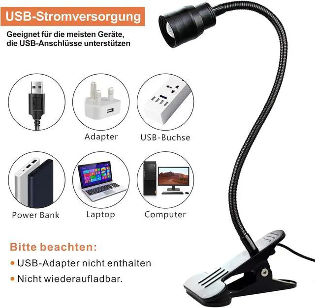 Alt view image 6 of 7 - YMCRLUX Zoomable LED Reading Lights for Bed Headboard, Clip on Spotlight Lamp for Desk, Dorm Bed, Dimmable USB Clamp Book Light with Flexible Gooseneck, Adjustable Beam Angle 15°-80°