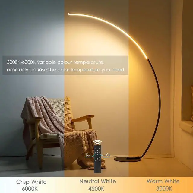 Alt view image 2 of 7 - NUÜR Arc Floor Lamp, 67" Tall Black Gold LED Modern Standing Floor Lamp with Remote Control, Arched Bright Floor Lamps for Living Room Bedroom Office Home (Black)