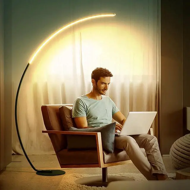 Alt view image 4 of 7 - NUÜR Arc Floor Lamp, 67" Tall Black Gold LED Modern Standing Floor Lamp with Remote Control, Arched Bright Floor Lamps for Living Room Bedroom Office Home (Black)