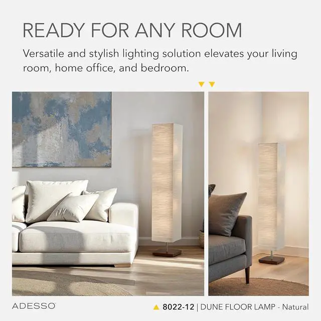 Alt view image 3 of 7 - Adesso Three Light Floor Lamp Natural Wood Base & Adjustable Brightness Perfect Lighting for Bedroom, Living Room and Corner Decor, Beige
