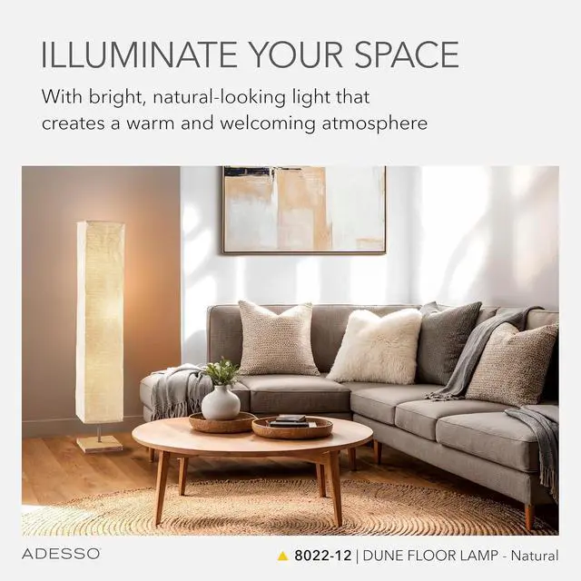 Alt view image 2 of 7 - Adesso Three Light Floor Lamp Natural Wood Base & Adjustable Brightness Perfect Lighting for Bedroom, Living Room and Corner Decor, Beige