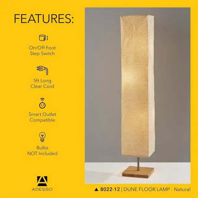 Alt view image 5 of 7 - Adesso Three Light Floor Lamp Natural Wood Base & Adjustable Brightness Perfect Lighting for Bedroom, Living Room and Corner Decor, Beige