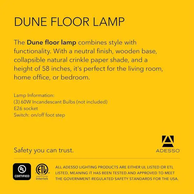 Alt view image 7 of 7 - Adesso Three Light Floor Lamp Natural Wood Base & Adjustable Brightness Perfect Lighting for Bedroom, Living Room and Corner Decor, Beige