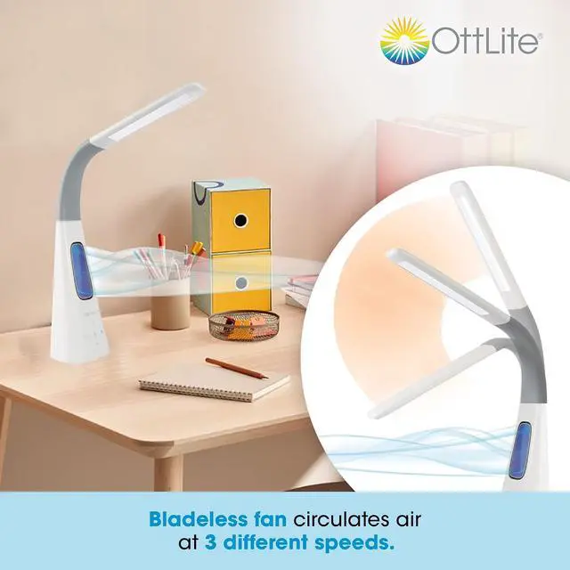 Alt view image 2 of 6 - OttLite Cool Breeze LED Lamp with Bladeless Fan - 3 Speed Options & 5 Brightness Settings with Energy Efficient Natural Daylight LEDs - Desktop, Table or Nightstand Lamp for Studying or Reading