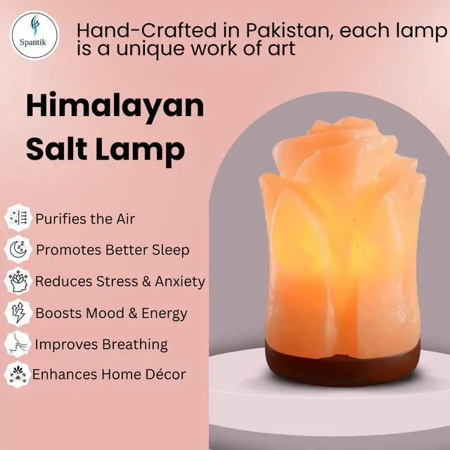 Alt view image 6 of 7 - Spantik Tulip Shape Himalayan Pink Salt Lamp | Hand-Carved Rock Salt Flower Lamp | Natural Salt Night Light Desk Lamp for Home Office Decor | Himalayan Salt Lamps Sourced from Pakistan