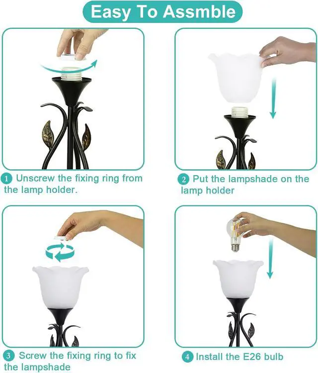 Alt view image 7 of 7 - Bedside Lamps Set of 2, Table Lamp with USB Port 3 Way Dimmable Touch lamp Torchiere Nightstand Lamps with Rustic Vines Leaf and Glass Flower Shade lamp for Bedroom, Living Room, Office