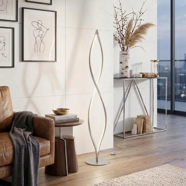 Alt view image 5 of 7 - Brightech Twist Floor Lamp, Bright Tall Lamp for Offices, Modern LED Spiral Lamp for Living Rooms, Dimmable Standing Lamp with Sturdy Base for Bedroom Reading, Great Living Room Decor - Silver