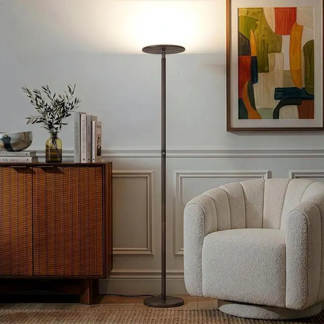 Alt view image 6 of 7 - Brightech Sky Flux Dimmable LED Floor Lamp Super Bright Floor Lamp with 3 Light Modes for Living Room, Office Torchiere Standing Touch-Lamp, Tall Torch Lamp for Bedroom & Reading - Bronze