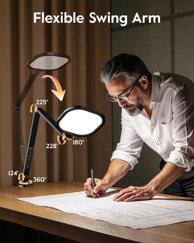 Alt view image 3 of 7 - Desk Lamps for Home Office, 2000LM Eye-Caring Desk Light with Clamp, Dimmable Zoom Lighting with 3 Colors & 10 Brightness, Remote Computer Ring Light for Video Calls,Conference, Reading, CRI>97.8