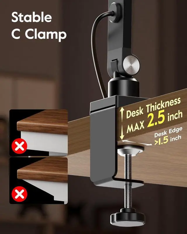 Alt view image 6 of 7 - Desk Lamps for Home Office, 2000LM Eye-Caring Desk Light with Clamp, Dimmable Zoom Lighting with 3 Colors & 10 Brightness, Remote Computer Ring Light for Video Calls,Conference, Reading, CRI>97.8