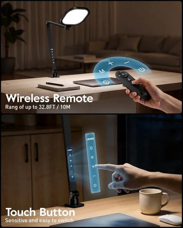 Alt view image 5 of 7 - Desk Lamps for Home Office, 2000LM Eye-Caring Desk Light with Clamp, Dimmable Zoom Lighting with 3 Colors & 10 Brightness, Remote Computer Ring Light for Video Calls,Conference, Reading, CRI>97.8