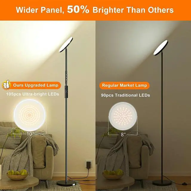Alt view image 3 of 6 - Yikuneng Super Bright Floor Lamp for Living Room, Stepless Dimmable LED Standing Lamp with Remote and Touch Control, 69 Tall Torchiere Corner Lamp for Bedroom Office Hotel, Black