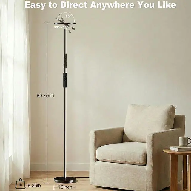 Alt view image 5 of 6 - Yikuneng Super Bright Floor Lamp for Living Room, Stepless Dimmable LED Standing Lamp with Remote and Touch Control, 69 Tall Torchiere Corner Lamp for Bedroom Office Hotel, Black