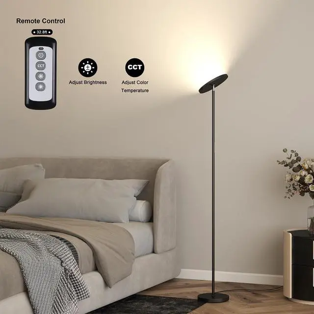 Alt view image 6 of 7 - JOOFO Floor Lamp,30W/2400LM Sky LED Modern Torchiere 3 Color Temperatures Super Bright-Tall Standing Pole Light with Remote & Touch Control for Living Room,Bed Room,Office (Black)
