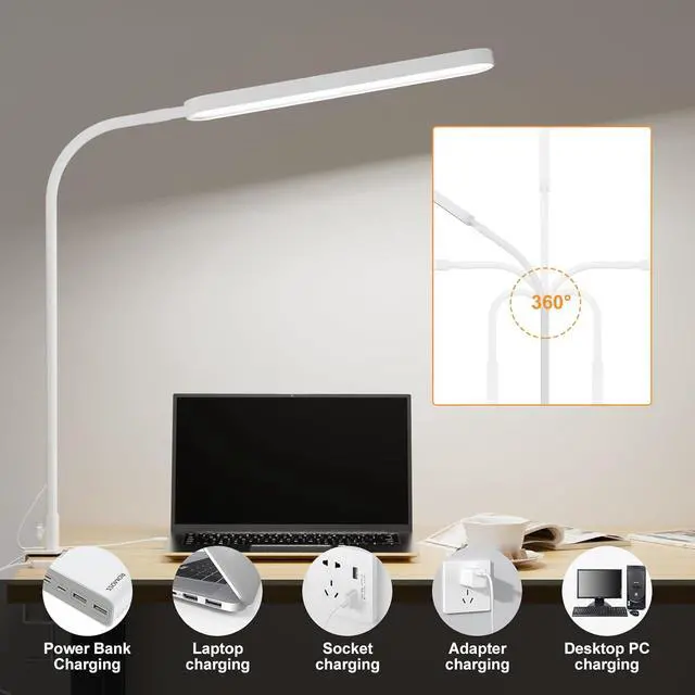 Alt view image 4 of 6 - SKYLEO Led Desk Lamp - 33.5" Desk Light - Flexible Gooseneck - 5 Color Modes X 11 Brightness Levels - 1300LM - Timmer & Memory Function - 12W Clip on Light - White