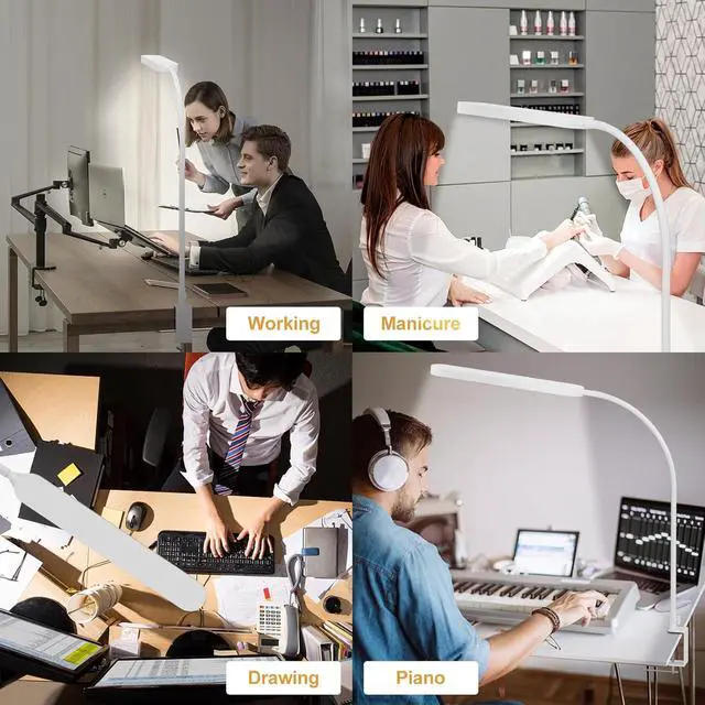 Alt view image 6 of 6 - SKYLEO Led Desk Lamp - 33.5" Desk Light - Flexible Gooseneck - 5 Color Modes X 11 Brightness Levels - 1300LM - Timmer & Memory Function - 12W Clip on Light - White