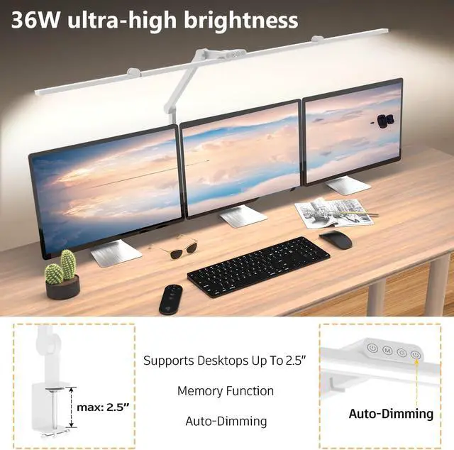 Alt view image 2 of 6 - EPABINA 36W Ultra Bright Architect Desk Lamp with Clamp, Tall Overhead Rotatable Led Desk Light for Home Office, 47Inch Long Adjustable Monitor Light Bar with Remote for Computer Screen Desktop Table