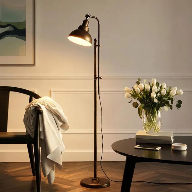 Alt view image 2 of 7 - Brightech Dylan Industrial Floor Lamp for Living Rooms & Offices, Bright LED Light Charming Farmhouse Standing Lamp, Adjustable Head Reading for Bedroom, Stunning Living Room Decor