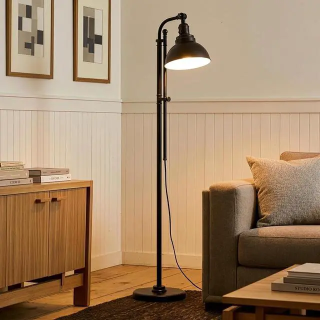 Alt view image 3 of 7 - Brightech Dylan Industrial Floor Lamp for Living Rooms & Offices, Bright LED Light Charming Farmhouse Standing Lamp, Adjustable Head Reading for Bedroom, Stunning Living Room Decor