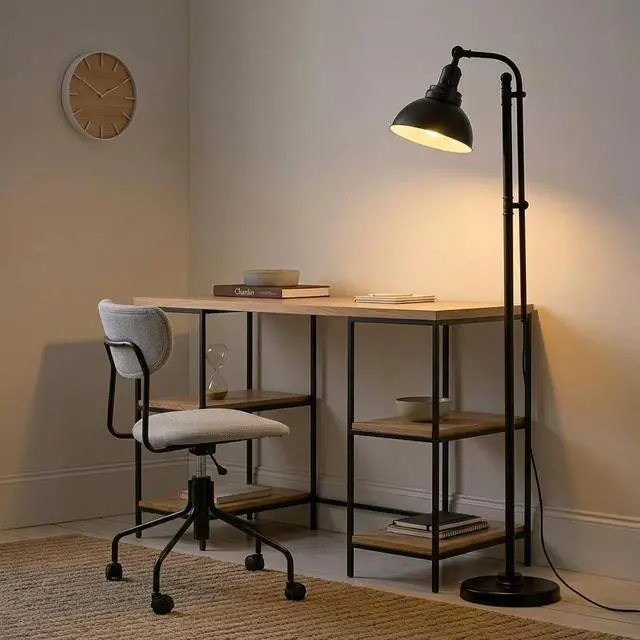Alt view image 6 of 7 - Brightech Dylan Industrial Floor Lamp for Living Rooms & Offices, Bright LED Light Charming Farmhouse Standing Lamp, Adjustable Head Reading for Bedroom, Stunning Living Room Decor