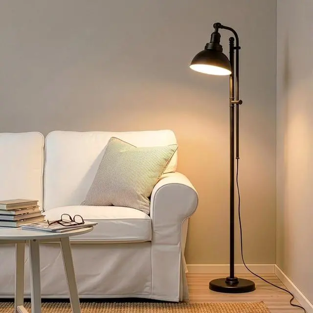 Alt view image 7 of 7 - Brightech Dylan Industrial Floor Lamp for Living Rooms & Offices, Bright LED Light Charming Farmhouse Standing Lamp, Adjustable Head Reading for Bedroom, Stunning Living Room Decor