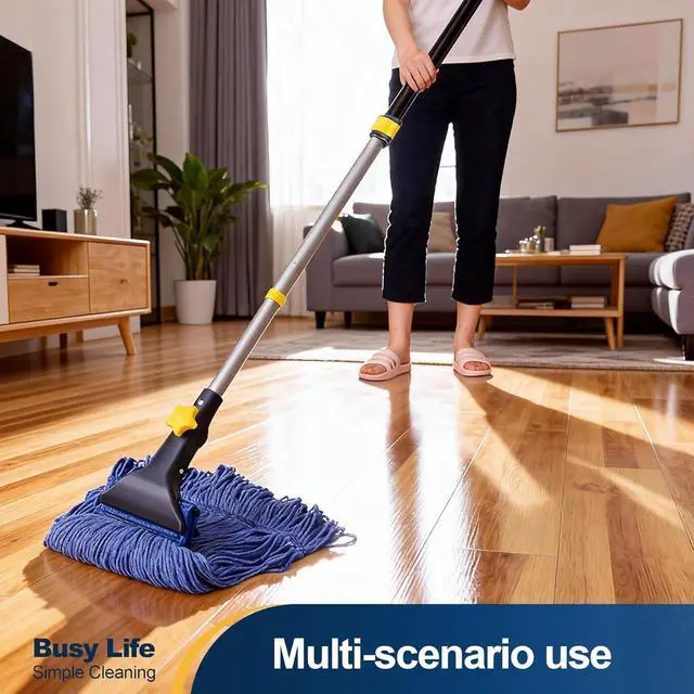 Alt view image 3 of 7 - Yocada Looped-End String Wet Mop Heavy Duty Cotton Mop Commercial Industrial Grade Telescopic Iron Pole Jaw Clamp Floor Cleaning 55.1 inch