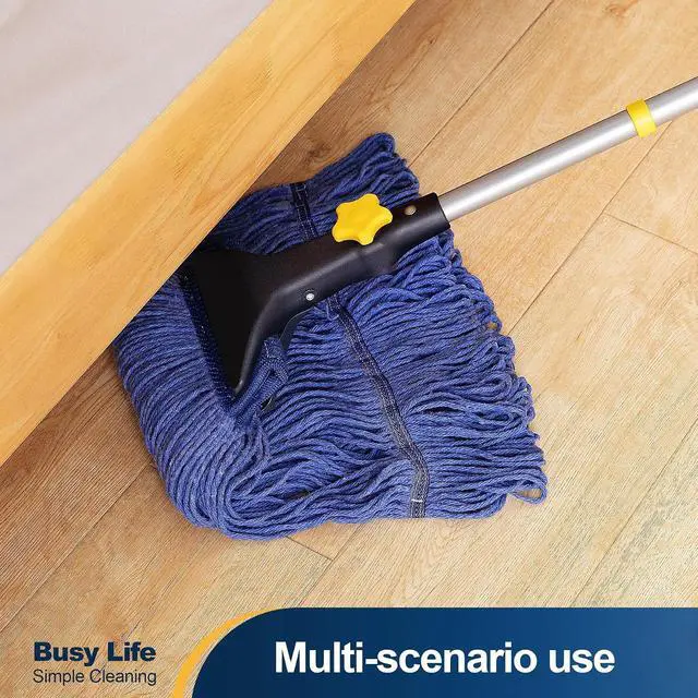 Alt view image 5 of 7 - Yocada Looped-End String Wet Mop Heavy Duty Cotton Mop Commercial Industrial Grade Telescopic Iron Pole Jaw Clamp Floor Cleaning 55.1 inch