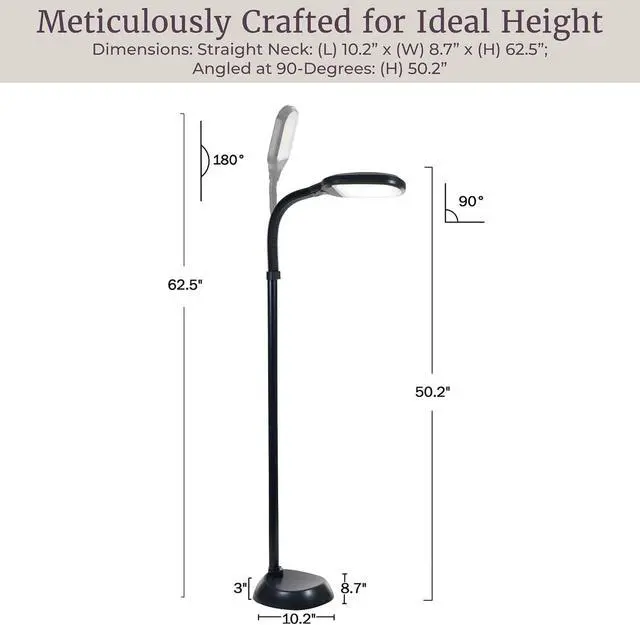 Alt view image 3 of 7 - Lavish Home Adjustable LED Floor Lamp with Bendable Neck - Full Spectrum Natural Sunlight LED Lamp for Bedroom and Living Room - Reading, Craft, and Esthetician Light (Black)