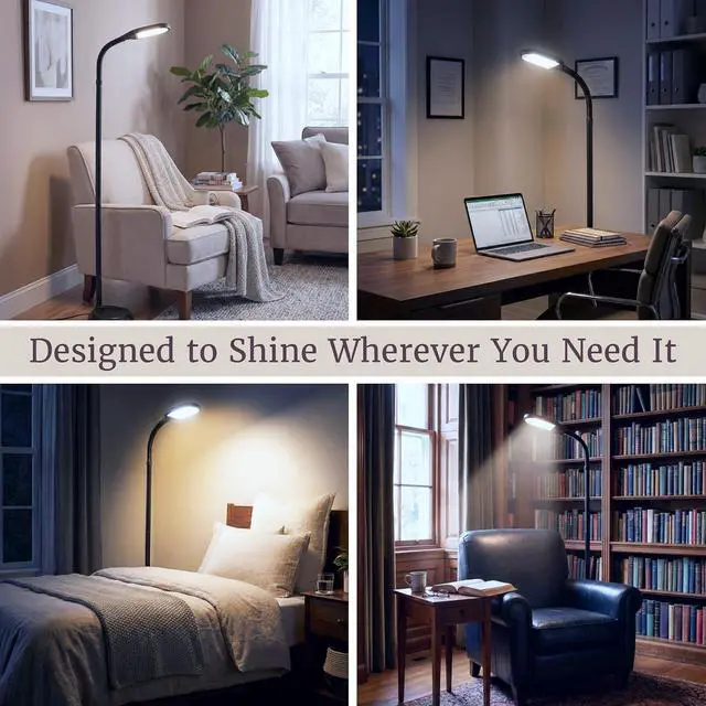 Alt view image 6 of 7 - Lavish Home Adjustable LED Floor Lamp with Bendable Neck - Full Spectrum Natural Sunlight LED Lamp for Bedroom and Living Room - Reading, Craft, and Esthetician Light (Black)