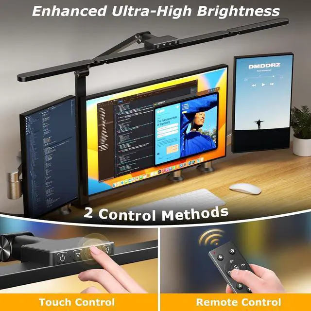 Alt view image 2 of 7 - Airlonv LED Desk Lamp with Clamp, Architect Desk Lamp for Home Office with Remote, 24W Ultra-Bright Desk Light with Stepless Dimming and Stepless Color Temp, Memory Function for Study and Workbench