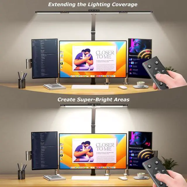 Alt view image 4 of 7 - Airlonv LED Desk Lamp with Clamp, Architect Desk Lamp for Home Office with Remote, 24W Ultra-Bright Desk Light with Stepless Dimming and Stepless Color Temp, Memory Function for Study and Workbench
