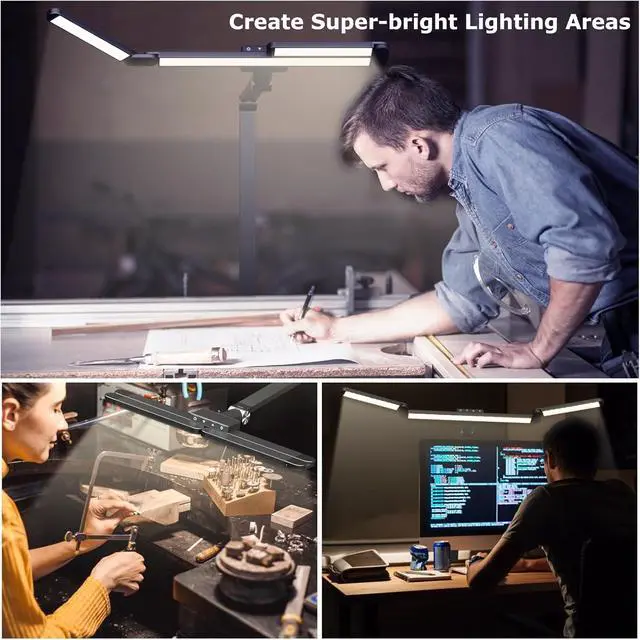 Alt view image 7 of 7 - Airlonv LED Desk Lamp with Clamp, Architect Desk Lamp for Home Office with Remote, 24W Ultra-Bright Desk Light with Stepless Dimming and Stepless Color Temp, Memory Function for Study and Workbench
