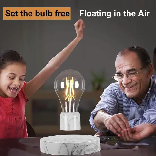 Alt view image 2 of 7 - Magnetic Levitating Floating LED Light Bulb Desk Lamp for Unique Gifts, Room Decor, Night Light, Home Office Decor Desk Tech Toys (Round Marble Base)