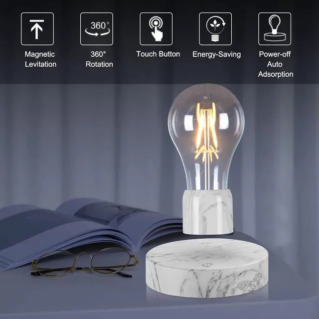 Alt view image 3 of 7 - Magnetic Levitating Floating LED Light Bulb Desk Lamp for Unique Gifts, Room Decor, Night Light, Home Office Decor Desk Tech Toys (Round Marble Base)
