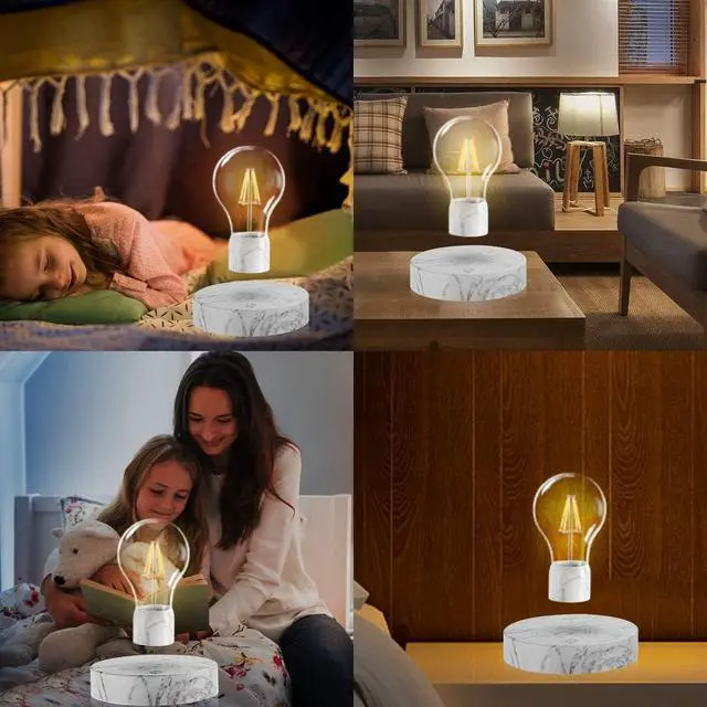 Alt view image 5 of 7 - Magnetic Levitating Floating LED Light Bulb Desk Lamp for Unique Gifts, Room Decor, Night Light, Home Office Decor Desk Tech Toys (Round Marble Base)