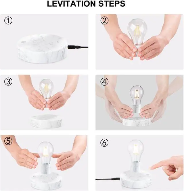Alt view image 6 of 7 - Magnetic Levitating Floating LED Light Bulb Desk Lamp for Unique Gifts, Room Decor, Night Light, Home Office Decor Desk Tech Toys (Round Marble Base)