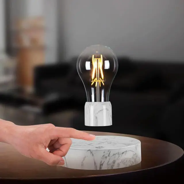 Alt view image 7 of 7 - Magnetic Levitating Floating LED Light Bulb Desk Lamp for Unique Gifts, Room Decor, Night Light, Home Office Decor Desk Tech Toys (Round Marble Base)
