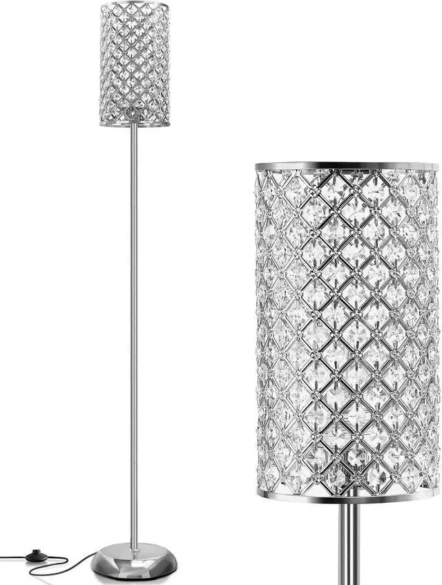 Main image of GyroVu Crystal Floor Lamp, Elegant Standing Lamp Modern Floor Lamp Silver Finish Tall Pole Lamp Accent Light with On/Off Foot Switch for Living Room, Girl Bedroom, Dresser, Office