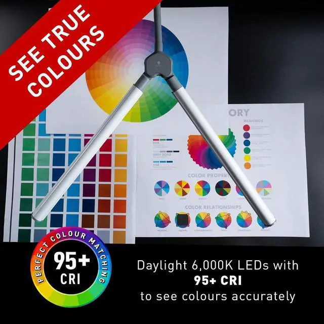 Alt view image 2 of 6 - DuoPro Clamp LED Lamp - 6,000K Daylight, 2,100 Lux at 12", 4 Brightness Levels, Anti-Glare Shades, Adjustable Arm, Slim Design, Perfect for Sewing, Reading, Crafts, Beauty Treatments - Grey/White
