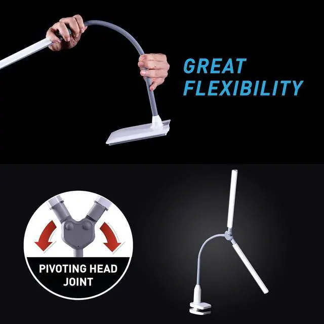 Alt view image 3 of 6 - DuoPro Clamp LED Lamp - 6,000K Daylight, 2,100 Lux at 12", 4 Brightness Levels, Anti-Glare Shades, Adjustable Arm, Slim Design, Perfect for Sewing, Reading, Crafts, Beauty Treatments - Grey/White