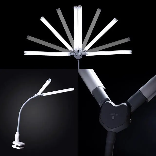 Alt view image 6 of 6 - DuoPro Clamp LED Lamp - 6,000K Daylight, 2,100 Lux at 12", 4 Brightness Levels, Anti-Glare Shades, Adjustable Arm, Slim Design, Perfect for Sewing, Reading, Crafts, Beauty Treatments - Grey/White