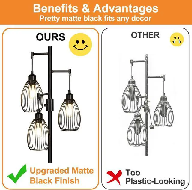 Alt view image 3 of 7 - Torondo 70 Dimmable Floor Lamp, 3 x 800LM LED Edison Bulbs Included, Industrial Floor Lamps for Living Room, Rustic Tall Lamps Standing Lamp for Bedrooms Living Room