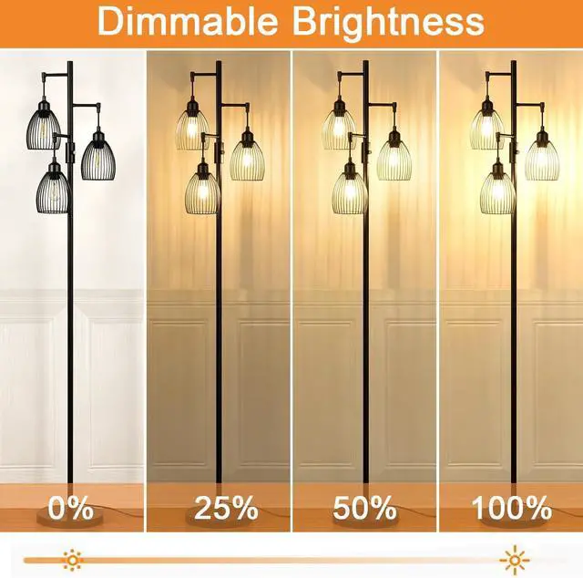 Alt view image 5 of 7 - Torondo 70 Dimmable Floor Lamp, 3 x 800LM LED Edison Bulbs Included, Industrial Floor Lamps for Living Room, Rustic Tall Lamps Standing Lamp for Bedrooms Living Room