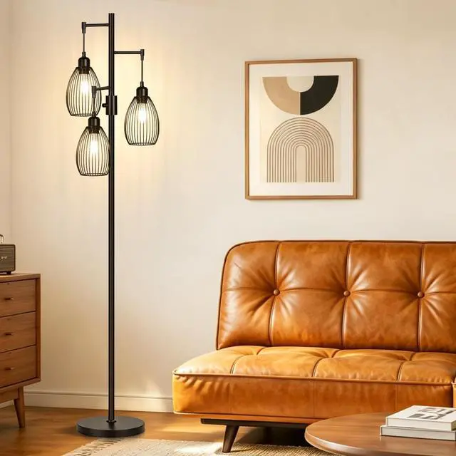 Alt view image 6 of 7 - Torondo 70 Dimmable Floor Lamp, 3 x 800LM LED Edison Bulbs Included, Industrial Floor Lamps for Living Room, Rustic Tall Lamps Standing Lamp for Bedrooms Living Room